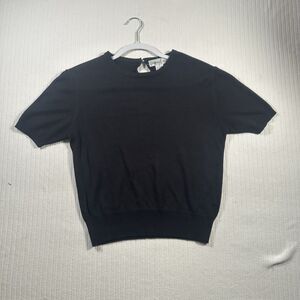 Geoffrey Beene Sport Women M Black Short Sleeve Knit Sweater Cotton Blend Top
